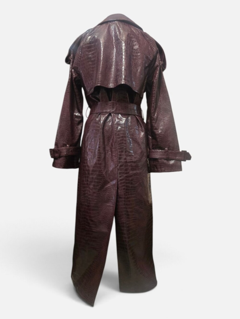 Avec Les Filles Dark Burgundy Croc-Embossed Trench Coat - Picture 4 of 10